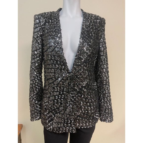 ZARA BASIC Black Sequin Embroidered Blazer Jacket - Size Medium - Picture 4 of 8